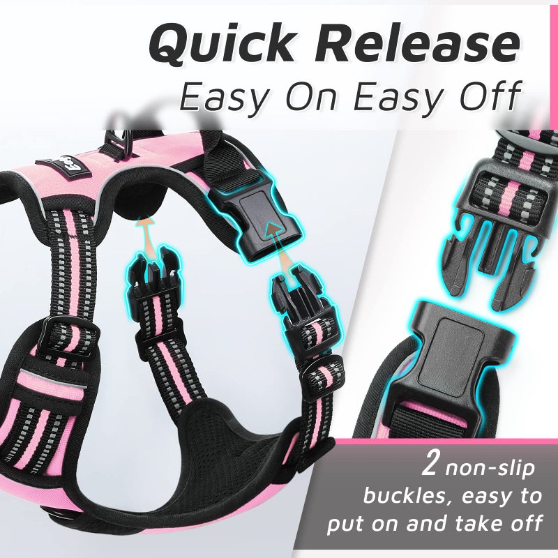 Eagloo Dog Harness Medium Sized Dog, No Pull Service Vest with Reflective Strips and Control Handle, Adjustable and Comfortable for Walking, No Choke Pet Harness with 2 Metal Rings, Pink, M - Image 5